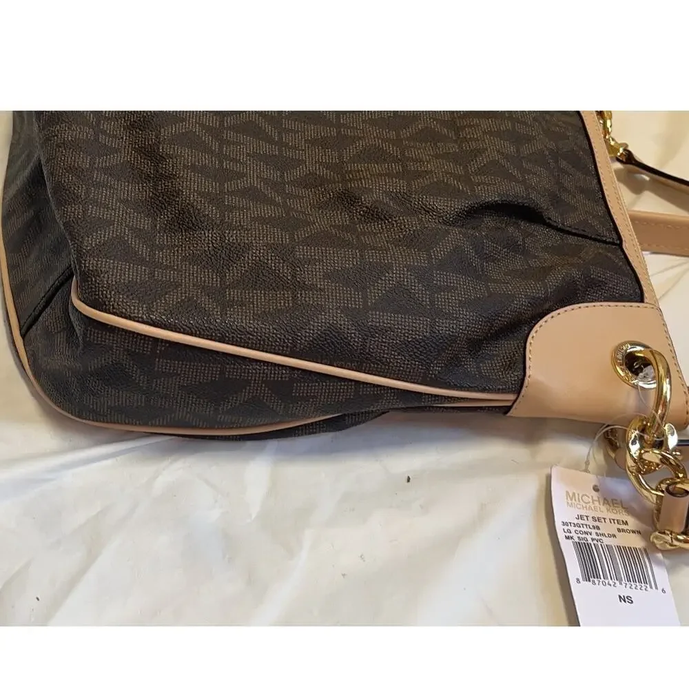 Michael Kors Jet Set  Large Brown Signature Convertible Messenger Cross-body Bag - Picture 5 of 16